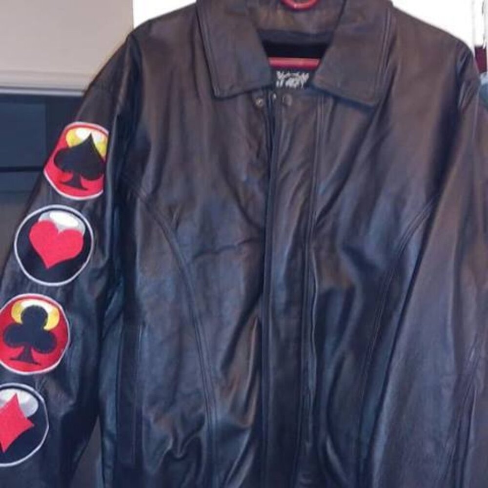 Men's Andrade high roller embroidered Leather Jacket Size Medium